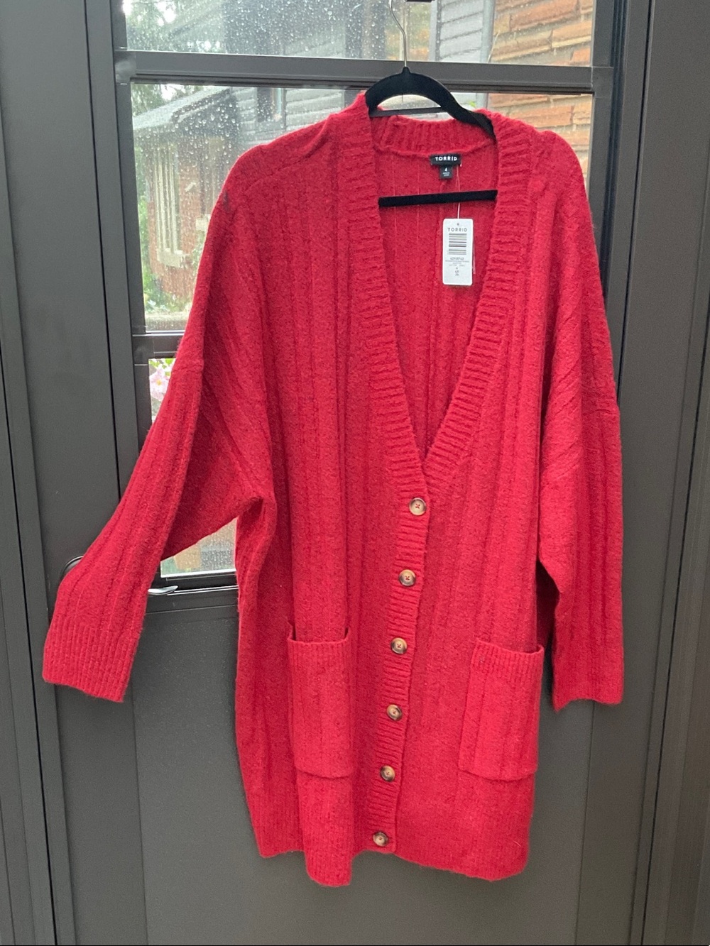 torrid Bright Red Button-Front Long Cardigan